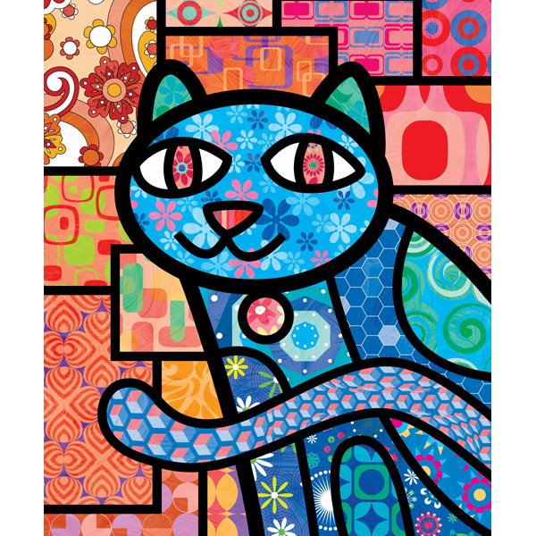 Quilted Blue Kitty On Red