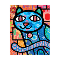 Quilted Blue Kitty On Red