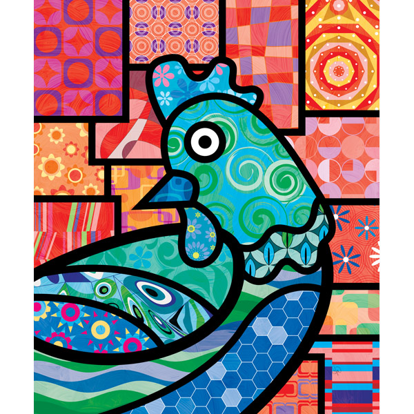 Quilted Blue Chicken On Red