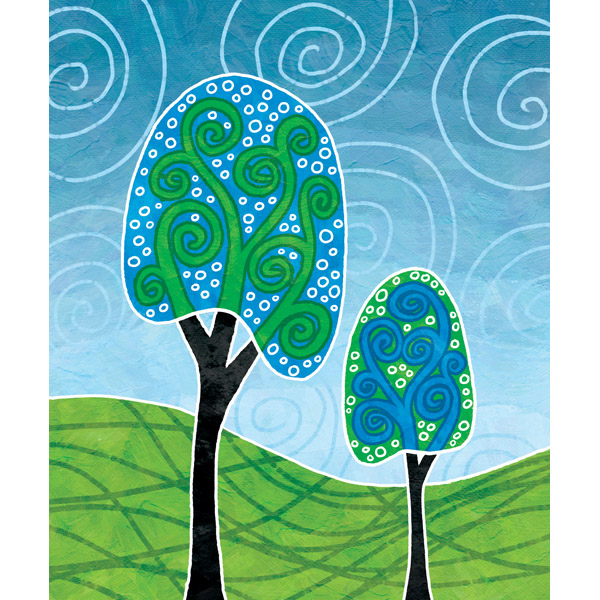 Swirly Blue And Green Trees