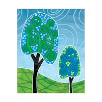 Swirly Blue And Green Trees