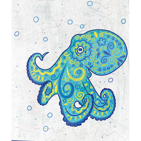 Watercolor Octopus Blue Yellow And Teal