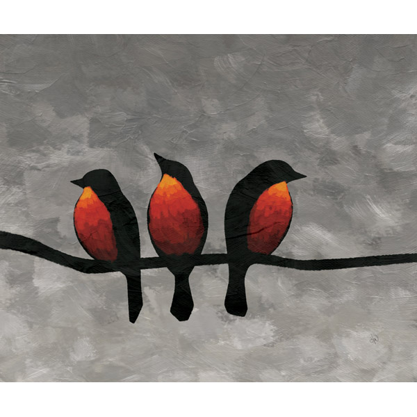 Three Red Breasted Birds