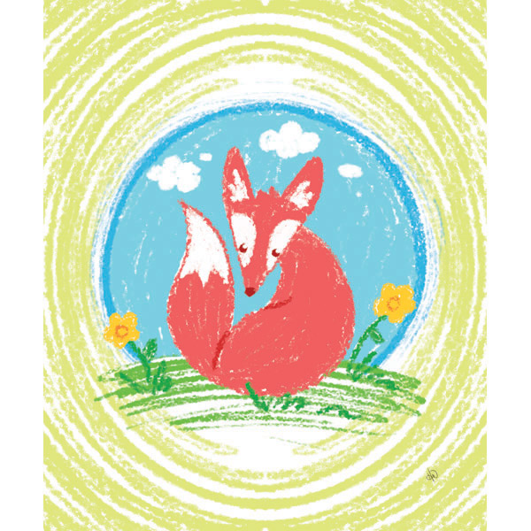 Happy Crayon Fox - Lime