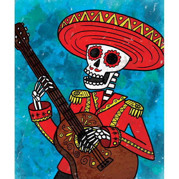 Skeleton and Guitar - Red