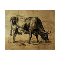 Bull Ink Drawing Eating - Wood