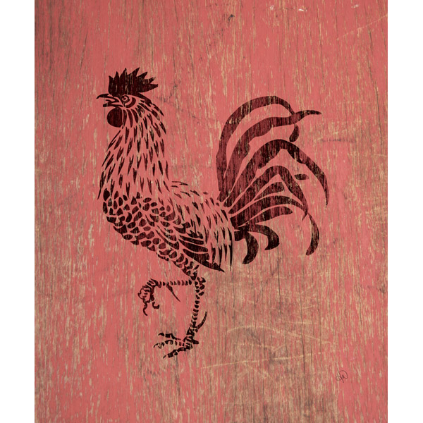 Red Rooster on Wood