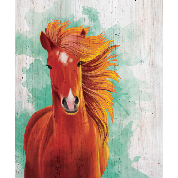 Stallion Painting on Green Watercolor