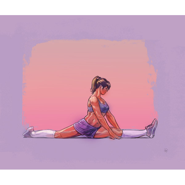 Katie Stretching on Peach and Lavender