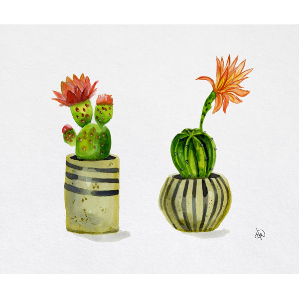 Cactus Couple with Flower