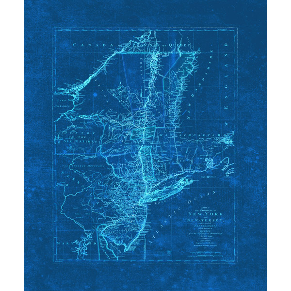 Blue Vintage New York Map