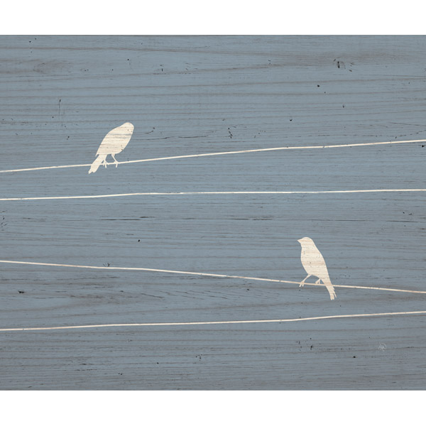 Birds Perching Silhouette - Wood Blue