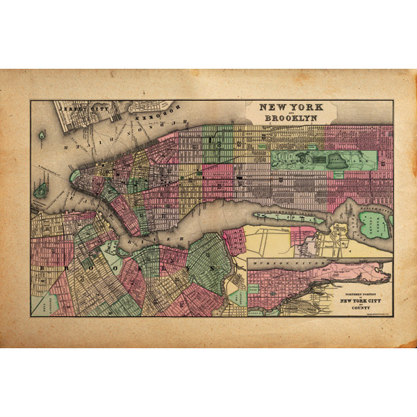 Vintage New York and Brooklyn Map