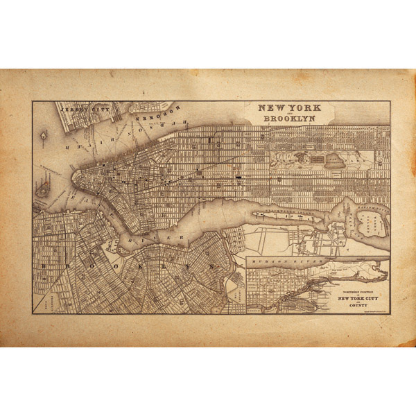 Sepia New York and Brooklyn Map