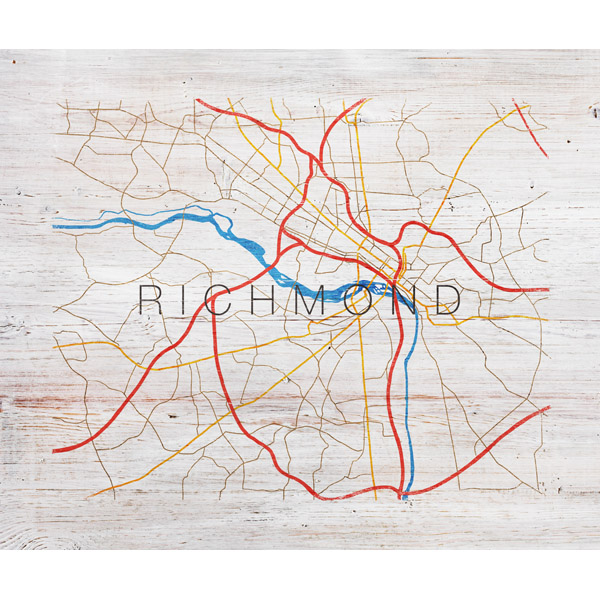 Richmond City Map on Wood 