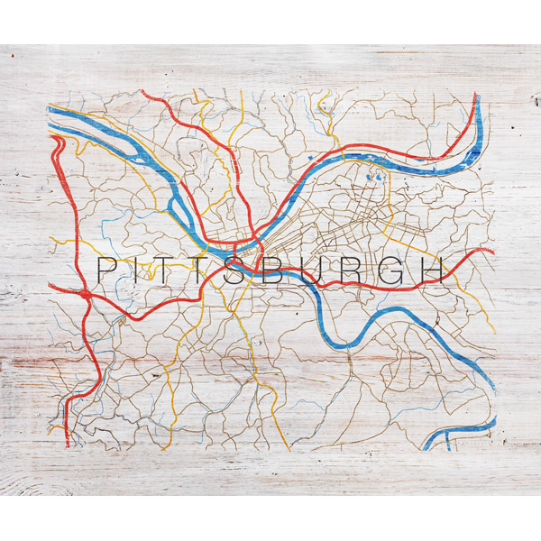 Pittsburgh Map on Wood