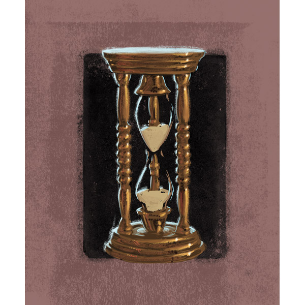 Bronze Hourglass on Redwood