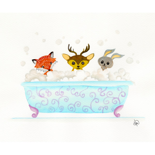 Fox, Deer, And Bunny In The Tub Alpha