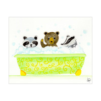 Racoon, Bear, And Badger In The Tub Alpha