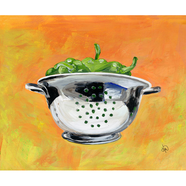 Chrome Colander With Peppers