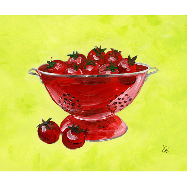 Red Colander With Tomatoes