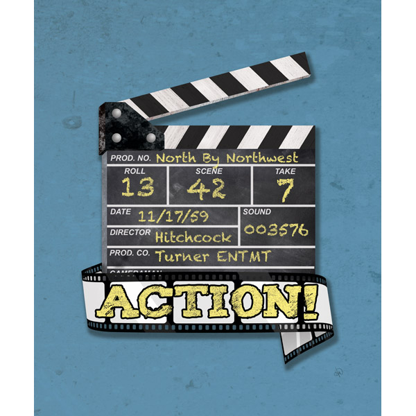 Clapperboard and Action Blue