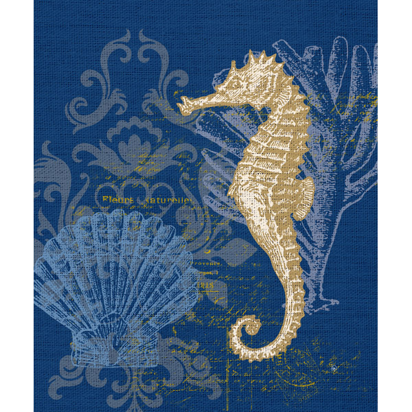 Damask Seahorse Dark Blue