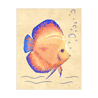 Bright Discus Fish on Yellow