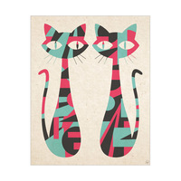 Retro Twin Cats Pink And Green