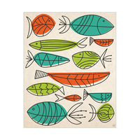 Retro Fish Swarm Green Teal And Orange