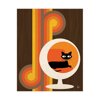 Retro Cat in Bubble Chair Orange
