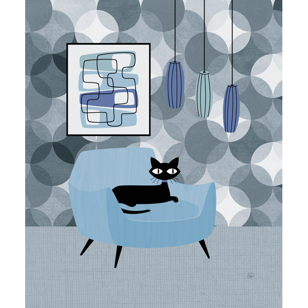 Neutral Mono Blue Wallpaper Cat