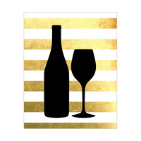 Silhouette Wine and Glass -  Stripes 