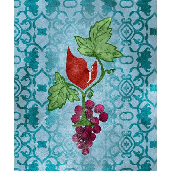 Red Glass Vines on Teal