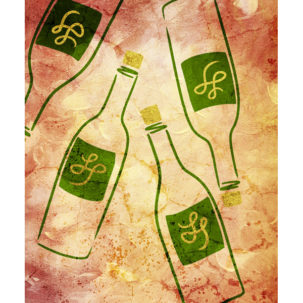 Wine Bottles on Red Watercolor