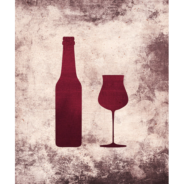 Distressed Red Bottle and Glass