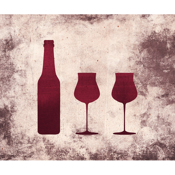 Distressed Red Bottle and Glasses