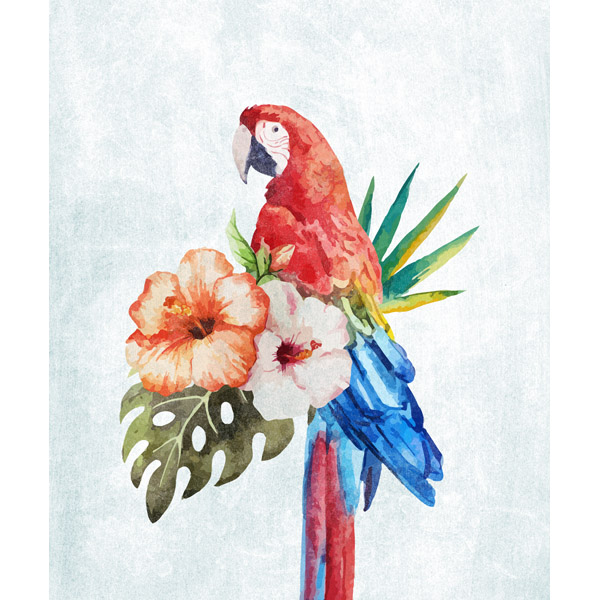 Watercolor Macaw on Pale Blue