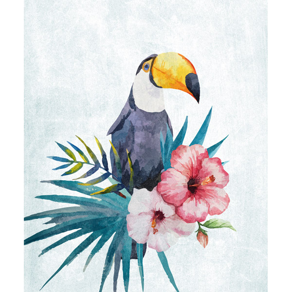 Watercolor Toucan on Pale Blue